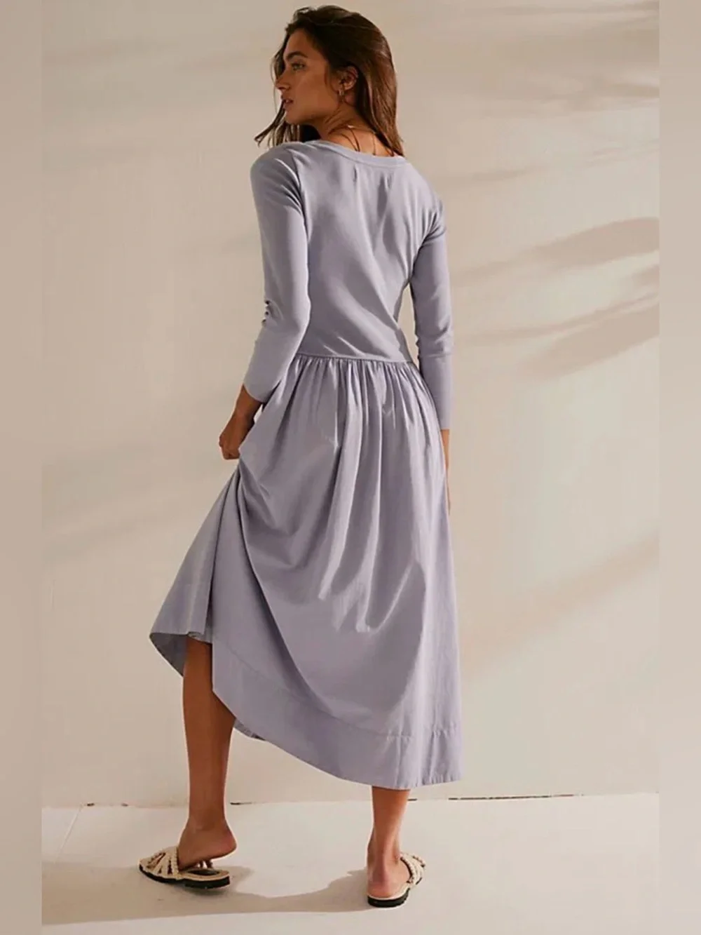 Free People Aelia Drop-Waist Midi Dress In Blue Size Small